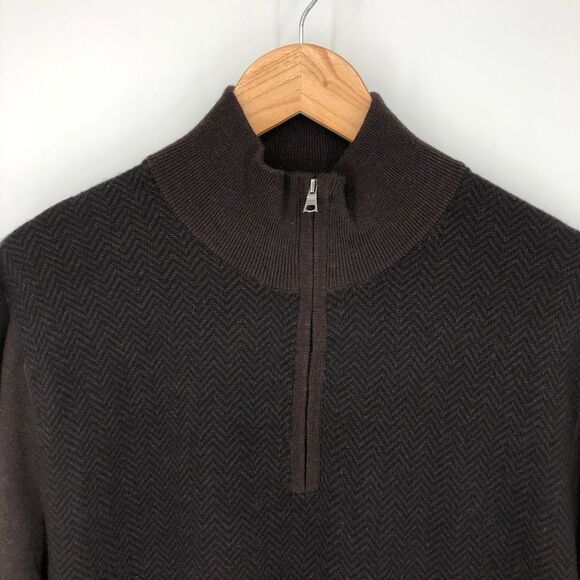 Banana Republic Quarter Zip Sweater Mens Large Brown 100% Merino Wool Mockneck - Picture 2 of 12